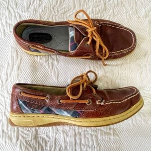 Sperry Top Siders Plaid Brown Leather Boat Shoe Women’s Size 6.5